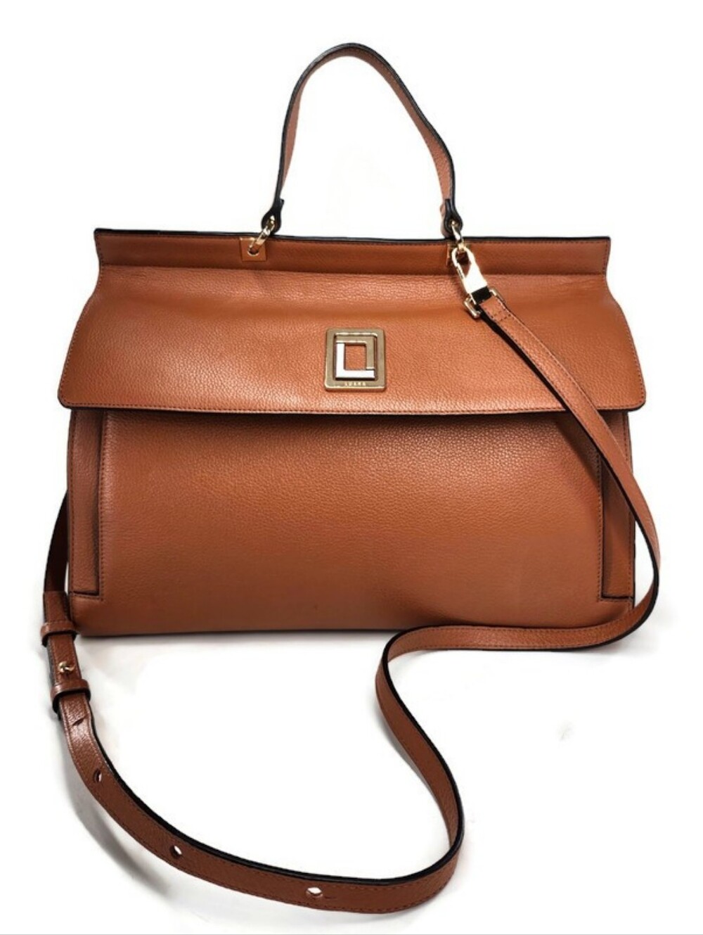 Luana Italy Brown Italian Leather Structured Convertable Satchel Crossbody Bag